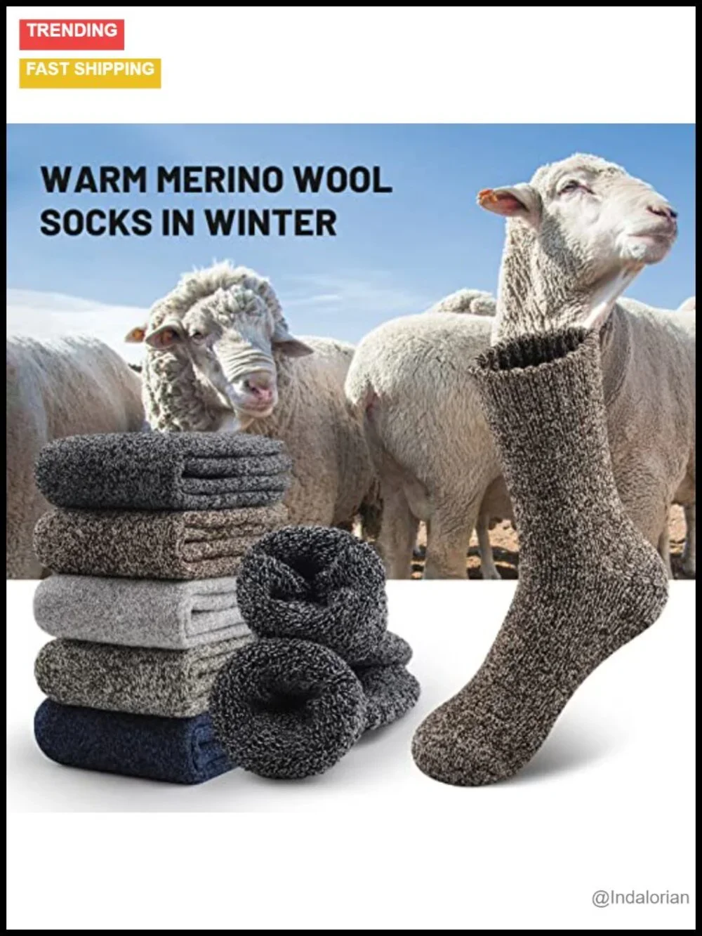 Merino Wool Hiking Socks, Thick Warm Crew Socks for Men, 5 Pairs